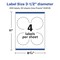 Avery Matte White Removable Round Labels with Sure Feed Technology, Print-to-the-Edge, 3.5" diameter